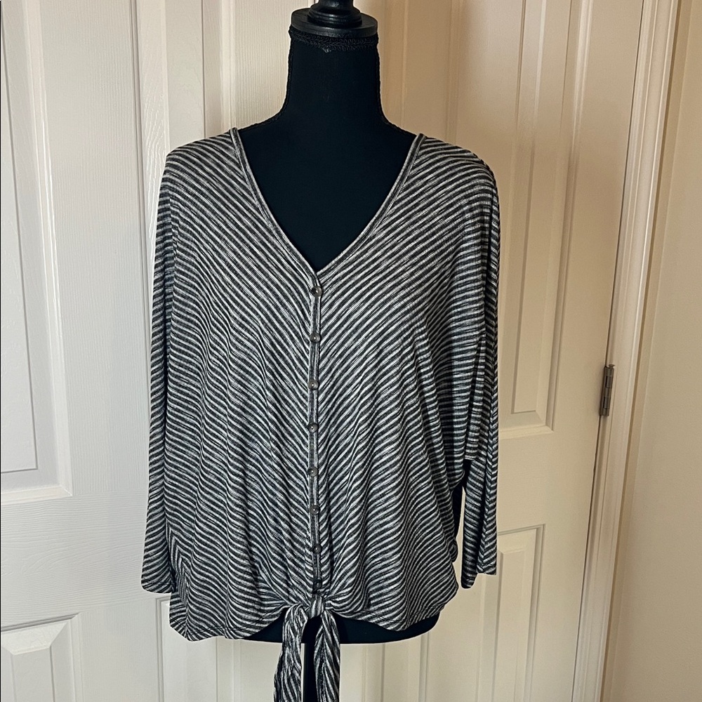 Democracy Black and Grey Striped Button Down Shirt